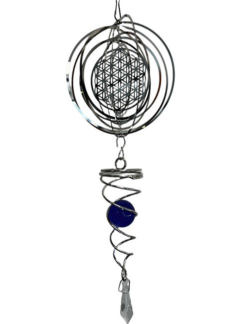 Carillon a vento 3D in acciaio fiore della vita a spirale con pallina viola 10cm