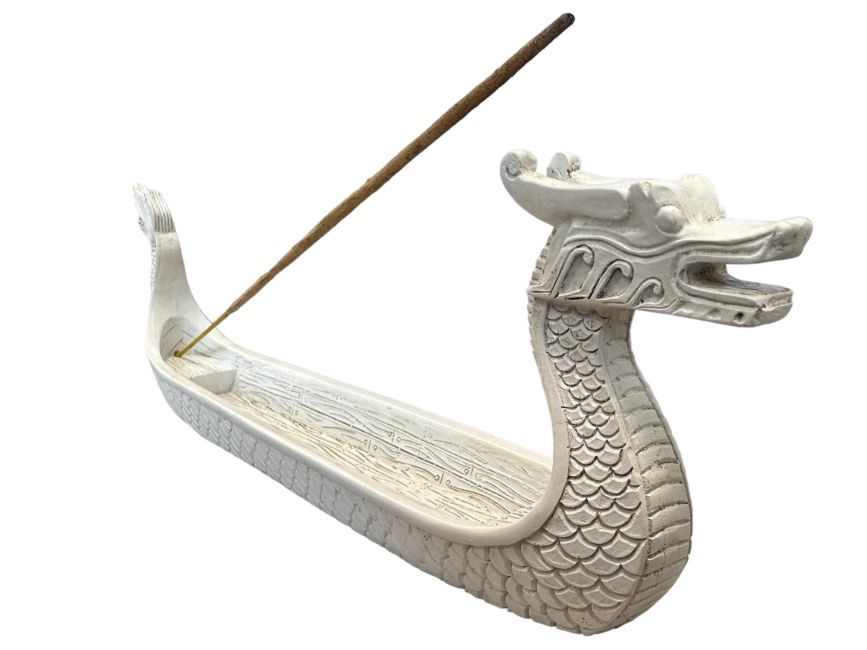 Porta incenso barca drago bianco 22 cm