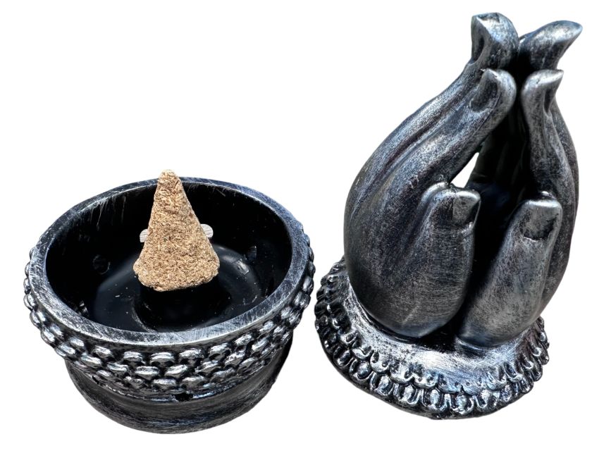 Porta incenso per mani da meditazione grigio 15 cm