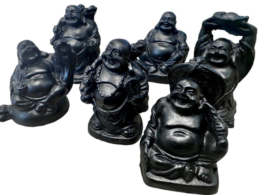 Set di 6 buddha neri in resina da 5 cm