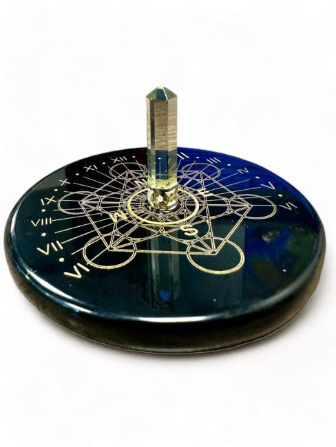 Placca Metatron in onice nero con cristallo di rocca 8 cm