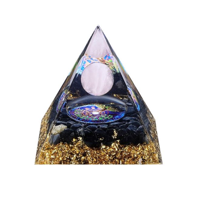 Piramide di Orgonite Quarzo Rosa e Ossidiana Nera Albero della Vita