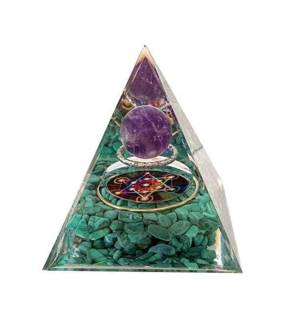 Piramide di Orgonite Ametista e Malachite Metatron