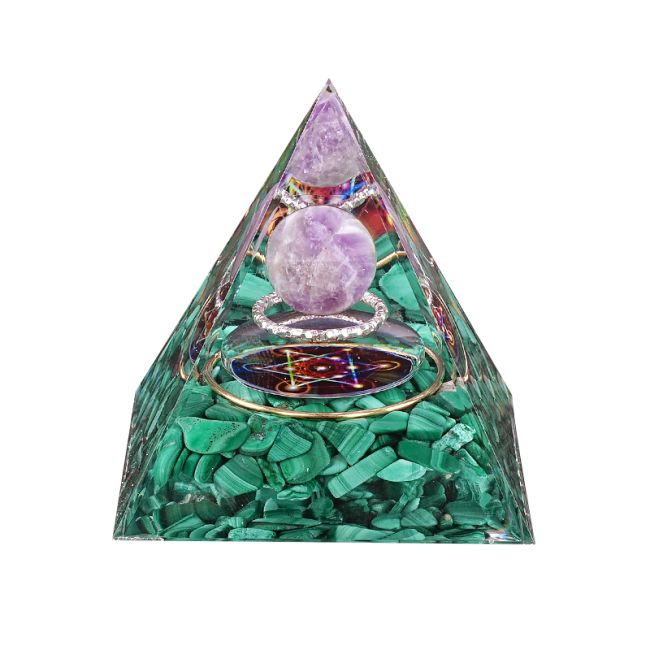 Piramide di Orgonite Ametista e Malachite Metatron