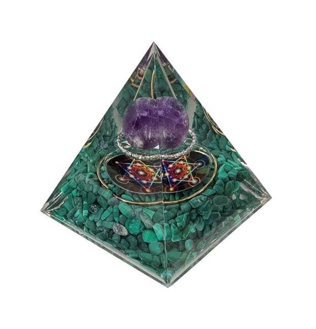 Piramide di Orgonite Ametista e Malachite Metatron