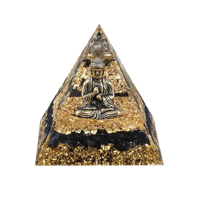Piramide di Buddha Orgonite + Ossidiana Nera