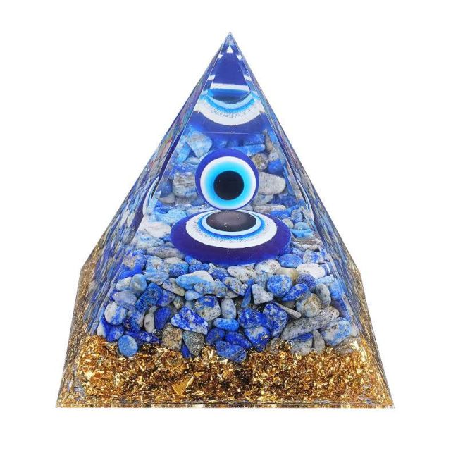 Piramide di orgonite con malocchio e lapislazzuli da 8 cm