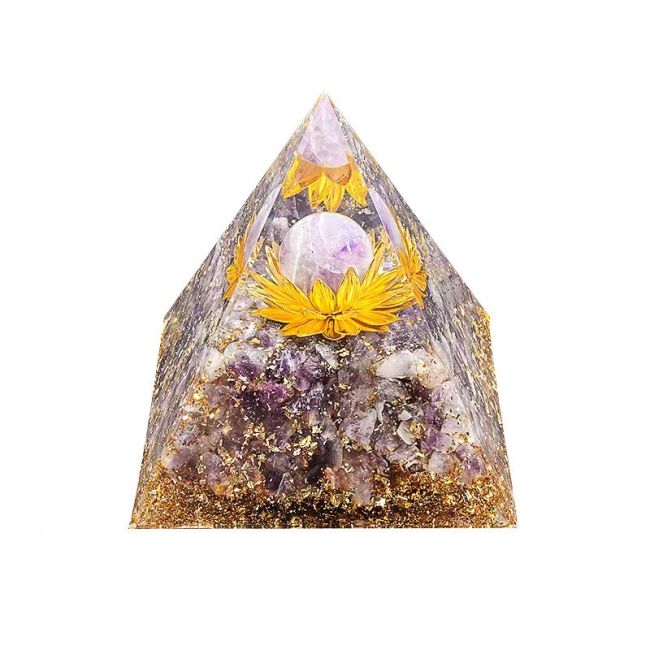 Piramide di Orgonite Ametista Loto 8cm