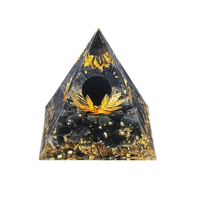 Piramide di Orgonite Ossidiana Nera Loto 8cm