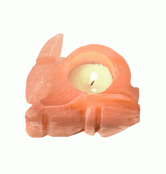 Portacandele a forma di coniglio in cristallo di sale naturale da 500 g