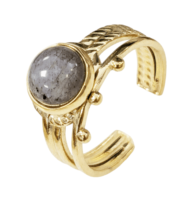 incenso ad Anello labradorite rotondo in acciaio inossidabile dorato A