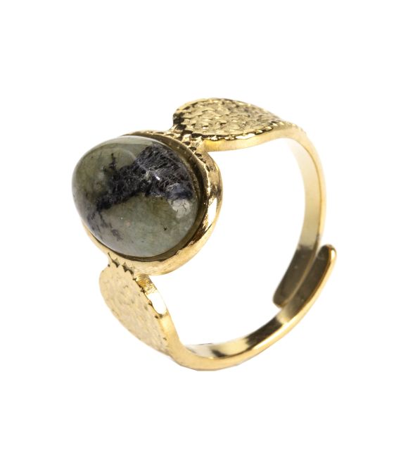 incenso ad Anello A con labradorite ovale in acciaio inossidabile dorato