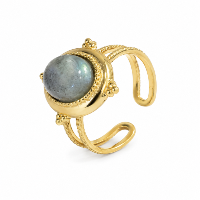 incenso ad Anello ovale in labradorite e acciaio inossidabile placcato oro