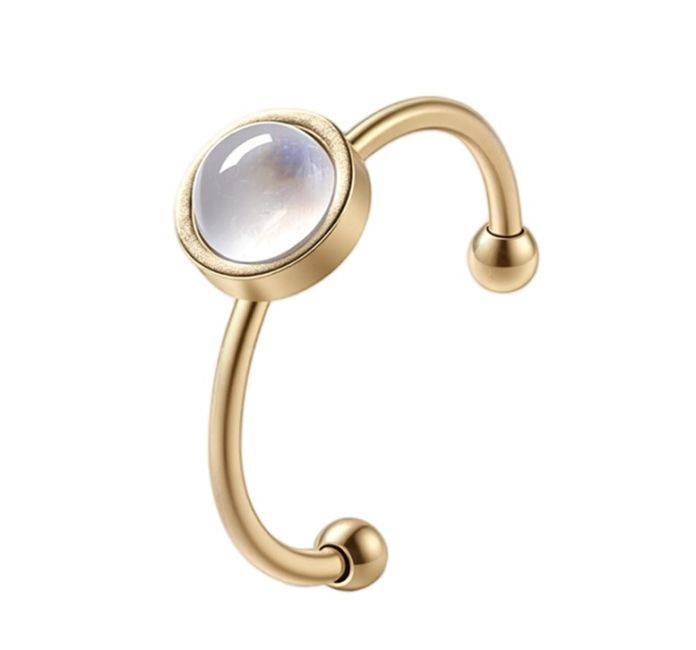 Anello con pietra di luna bianca – Acciaio inossidabile placcato oro