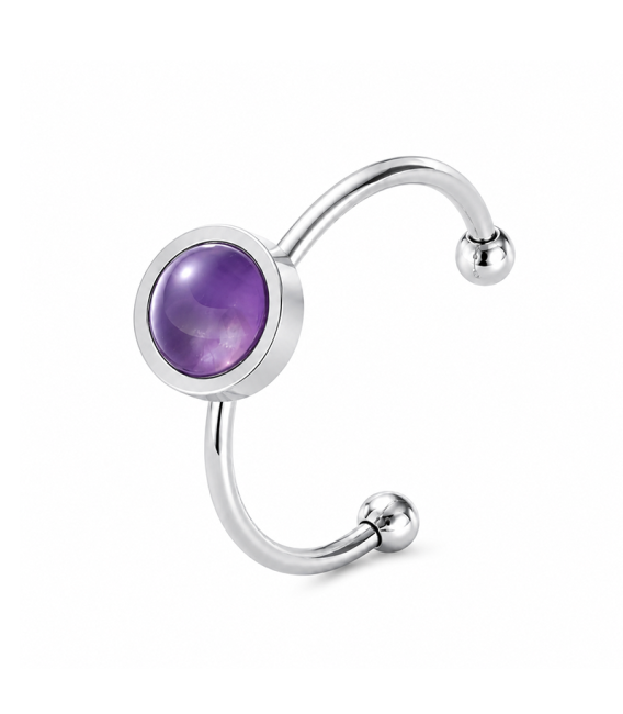 Anello Regolabile in Acciaio Inossidabile Argentato con Ametista A 6mm