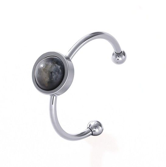 Anello Larvikite – Acciaio inossidabile argentato