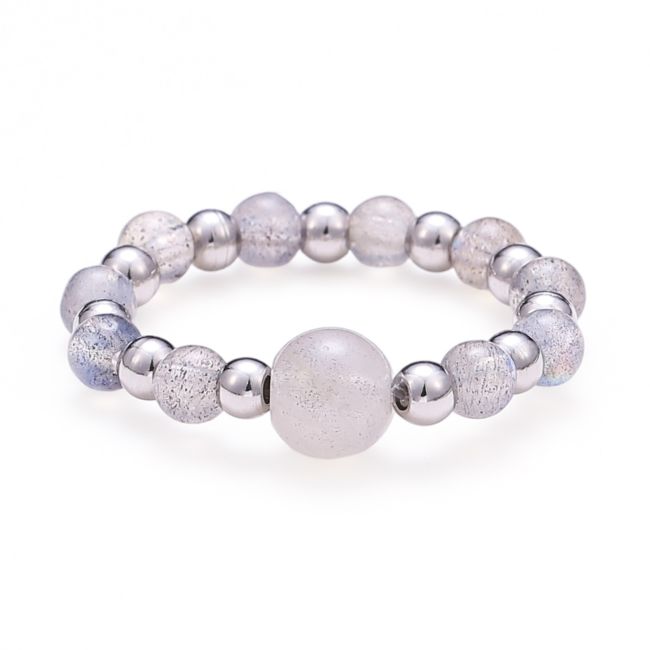 Anello in labradorite con perline d'argento