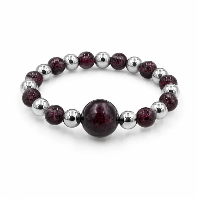 Anello in argento con perla e granato rosso