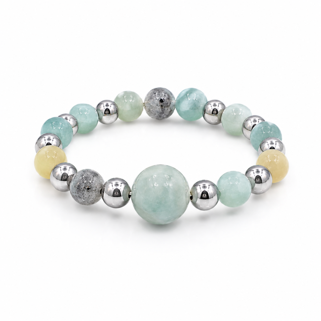 Anello in argento con perline e amazzonite multicolore