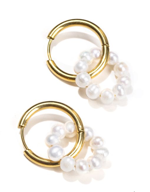 Orecchini a cerchio in oro in acciaio inossidabile perle d'acqua dolce A 3,5 cm