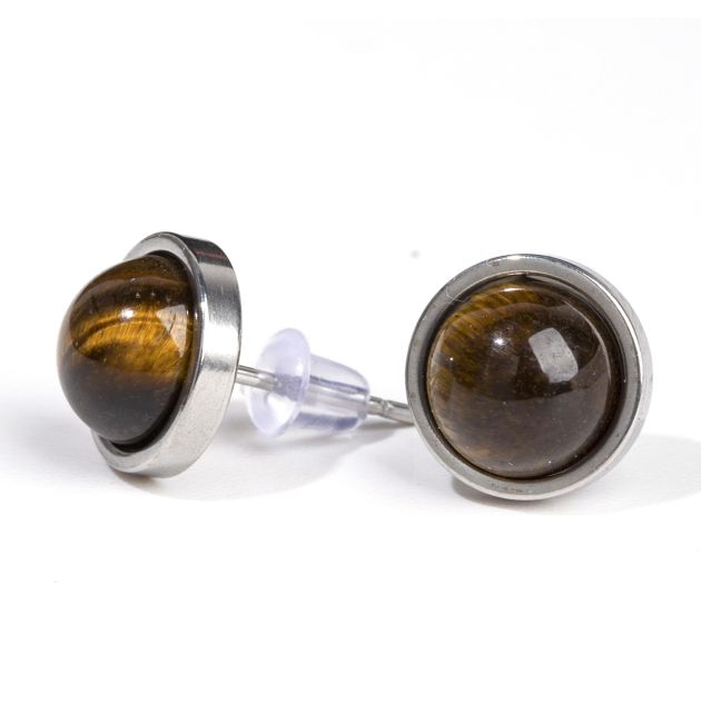Orecchini a bottone rotondi in acciaio inossidabile con occhio di tigre da 10 mm