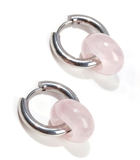 Orecchini Hope Silver in acciaio inossidabile Quarzo rosa A 18 mm