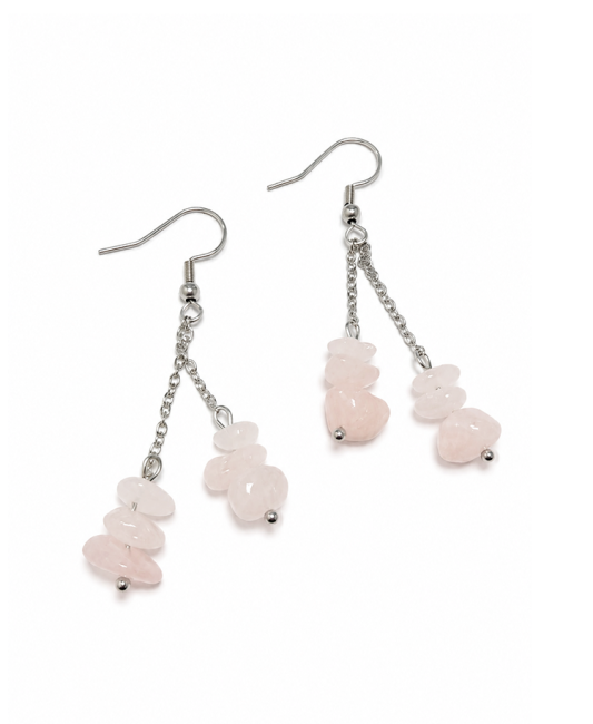 incenso ad Orecchini Barocchi Argentati in Acciaio Inossidabile con Quarzo Rosa A 6cm