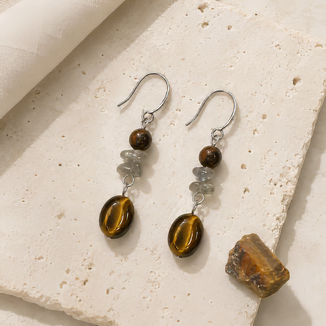 incenso ad Orecchini – Ossidiana Mogano, Labradorite e Occhio di Tigre|it