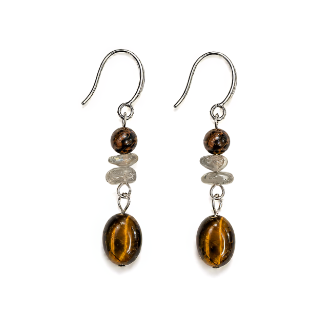 incenso ad Orecchini – Ossidiana Mogano, Labradorite e Occhio di Tigre