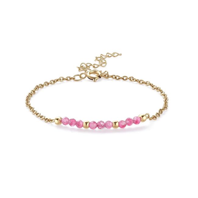 Bracciale in calcedonio rosa sfaccettato – Acciaio inossidabile
