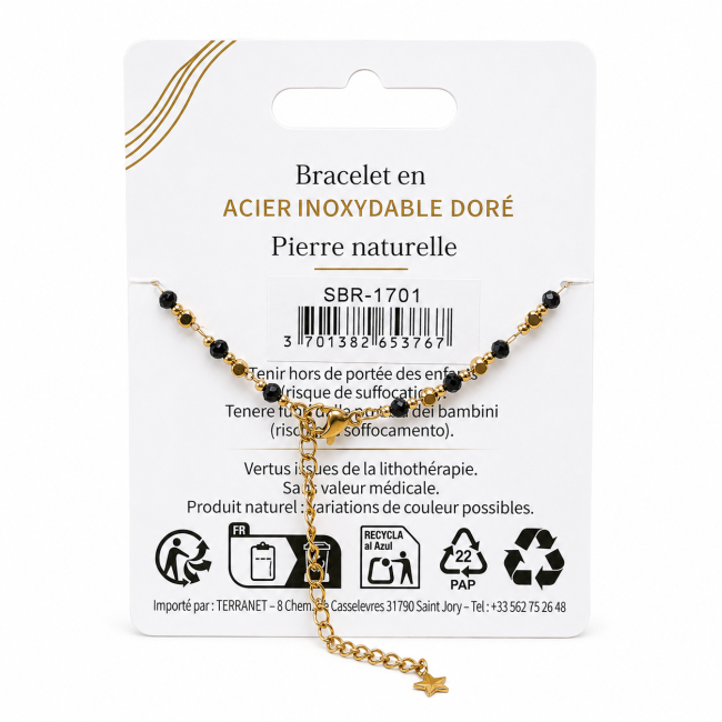 incenso ad Bracciale Energia in Spinello Nero A – Perle Dorate|it