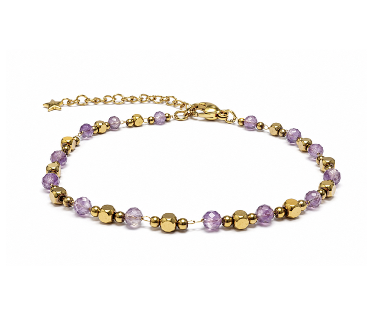 Bracciale Energia in Ametista A – Perline Dorate