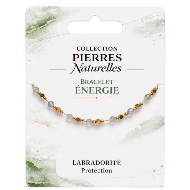 Bracciale energetico in labradorite AA – Perline dorate