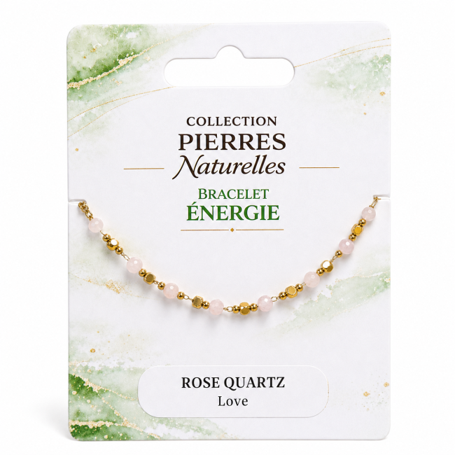 Bracciale Energia in Quarzo Rosa AB – Perle Dorate