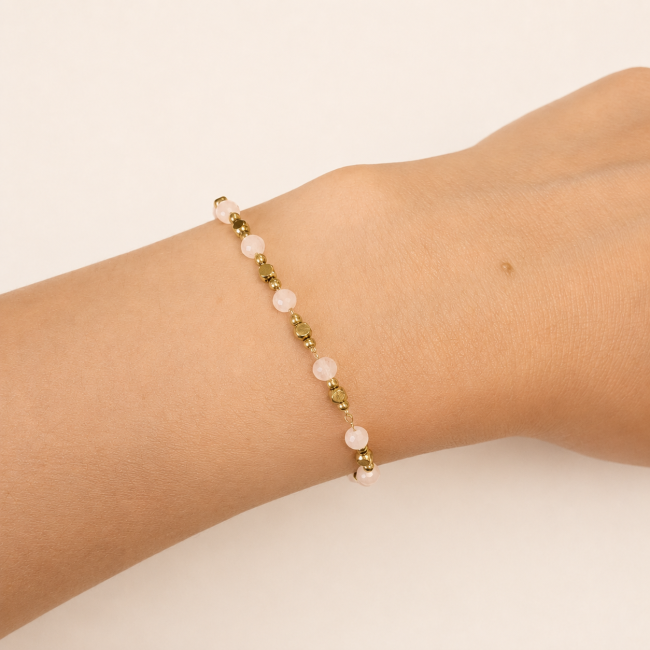 Bracciale Energia in Quarzo Rosa AB – Perle Dorate