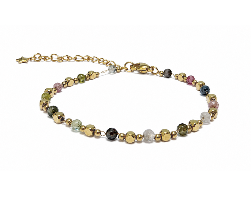 Bracciale Energia in Tormalina Multicolore A – Perline Dorate