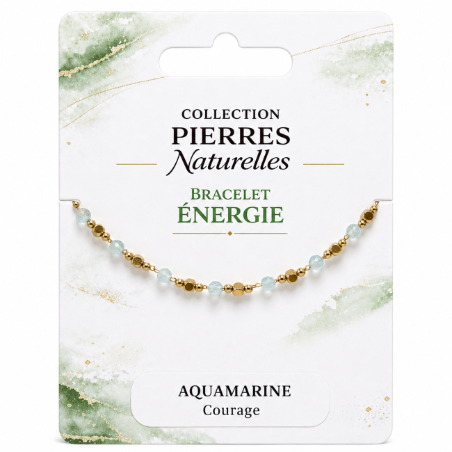 incenso ad Bracciale Energia in Acquamarina AA – Perline Dorate|it
