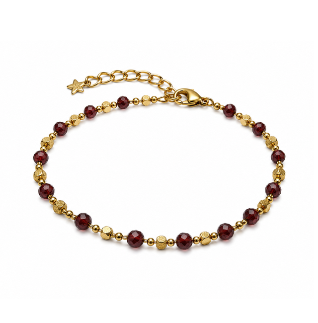 Bracciale Energia in Granato AA – Perline Dorate
