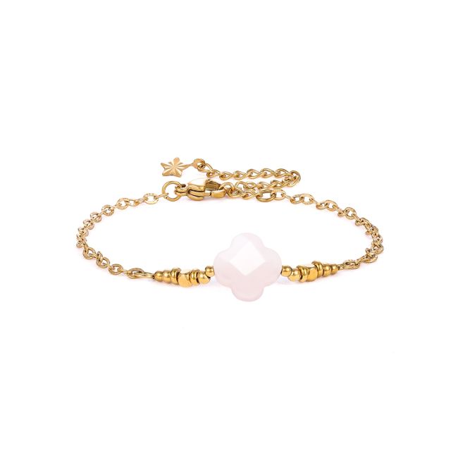 Bracciale Portafortuna in Quarzo Rosa A – Trifoglio