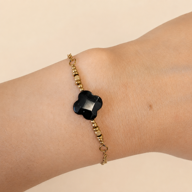 Bracciale Portafortuna in Onice A – Trifoglio