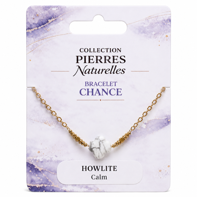 incenso ad Bracciale Portafortuna in Howlite A – Trifoglio