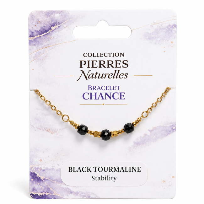 Bracciale Portafortuna in Tormalina Nera A – Perle Quadrate Sfaccettate