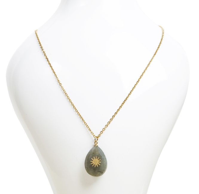 Collana a catena in acciaio inossidabile dorato con labradorite sfaccettata e pendente sole