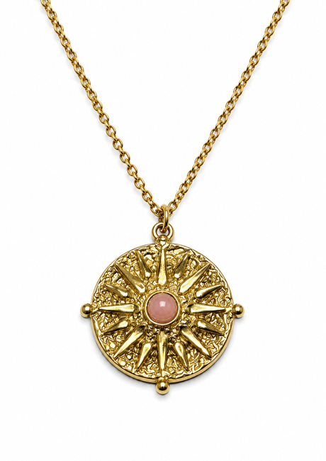 incenso ad Collana in Acciaio Inossidabile Dorato Sole con Quarzo Rosa A|it