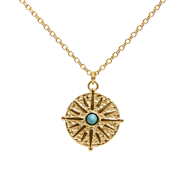 Collana in Acciaio Inossidabile Dorato Sole con Turchenite A