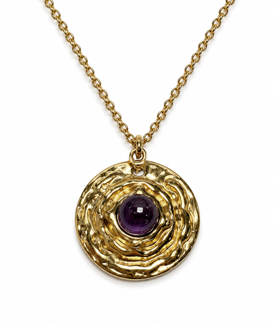 incenso ad Collana in Acciaio Inossidabile Dorato con Ciondolo Rotondo in Ametista A 18.6mm|it