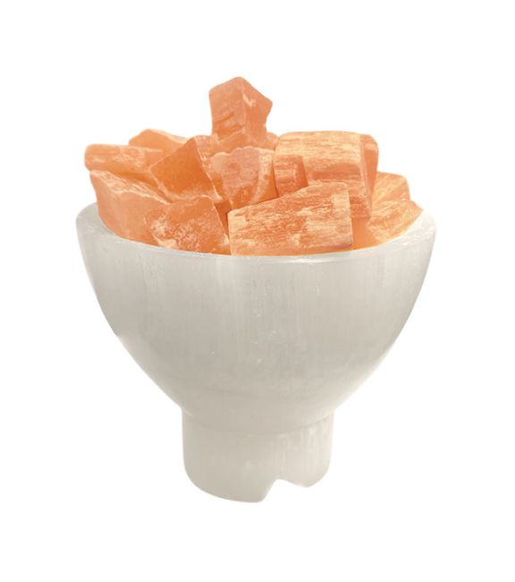 Ciotola per lampada in selenite con ciottoli di selenite arancione 19 cm 2-3 kg