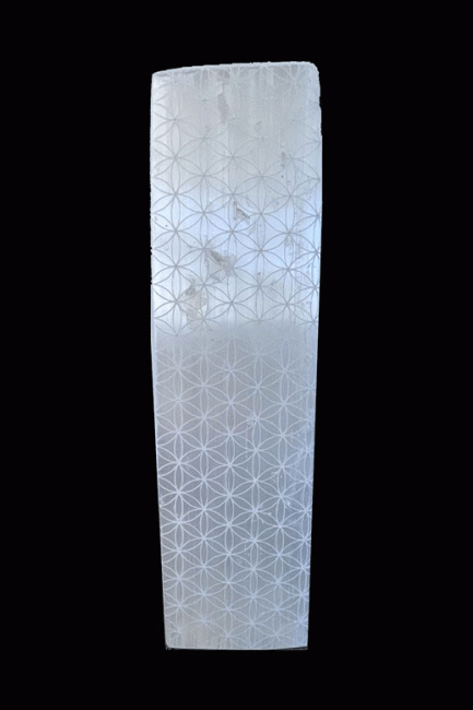 Lampada in selenite, design rettangolare a forma di fiore della vita, 25 cm, 3 kg