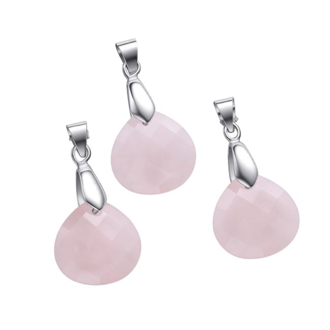 Ciondolo a goccia piatta in quarzo rosa sfaccettato – Set di 3
