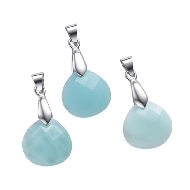 Pendente a goccia piatta sfaccettata in amazzonite – Set di 3